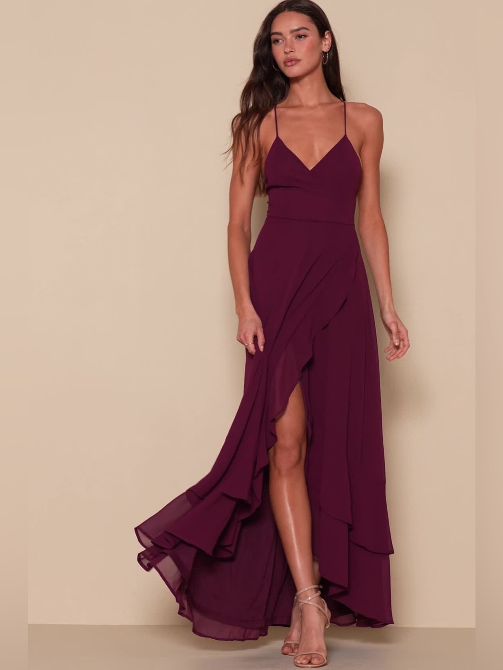 NWT Lulu’s In Love Forever Plum Lace-Up High-Low Maxi Dress size Small